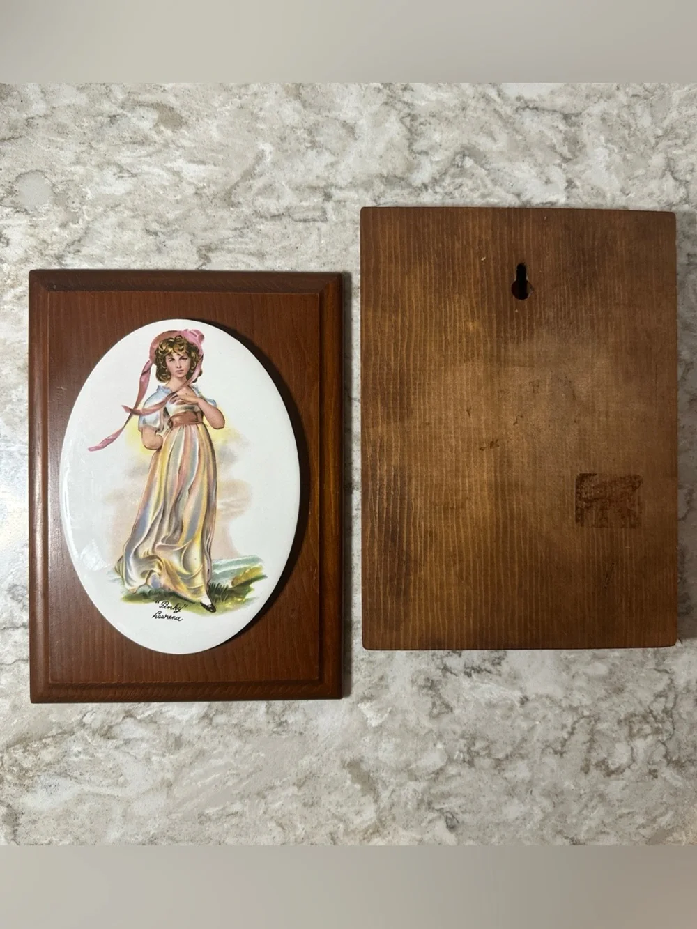 Set of Two Vintage Style Oval Plaque Wall Art - “Pinky” & “Blue Boy”
